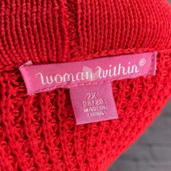 Woman Within 2X 26/28 Red Draped Shawl Open Front Cotton Blend Cardigan Sweater - Picture 3 of 5